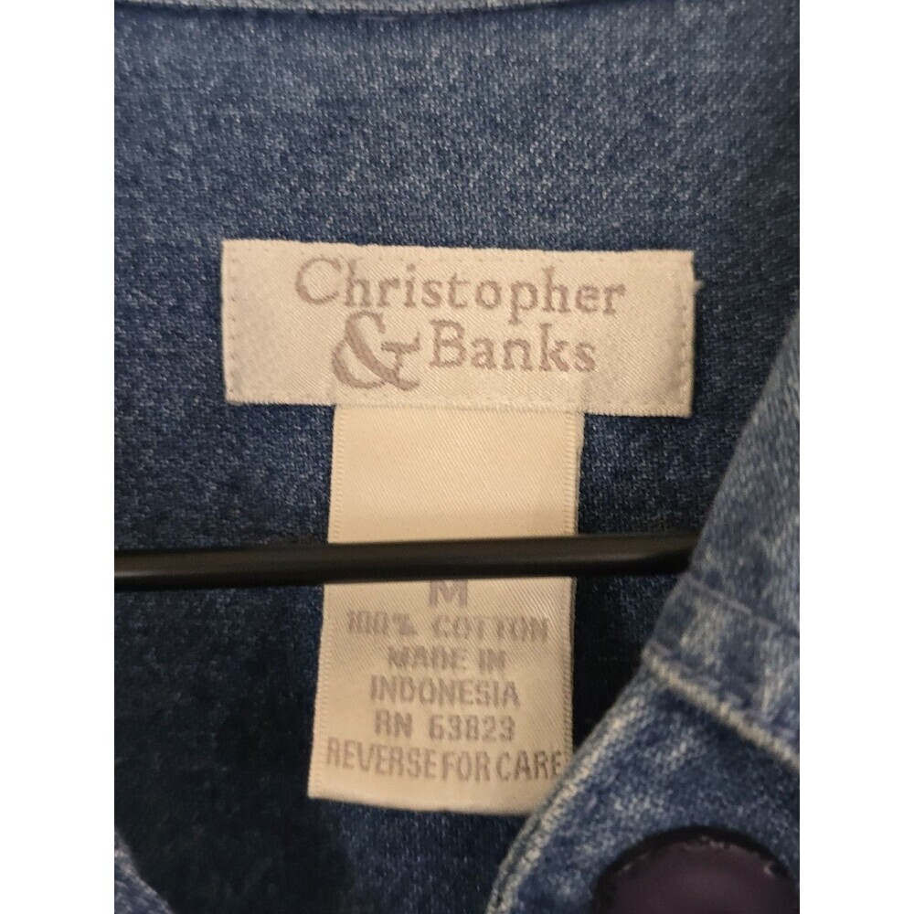 Vintage Christopher & Banks Denim Maxi Dress M Nautical Embroidered Button Front - Picture 7 of 9